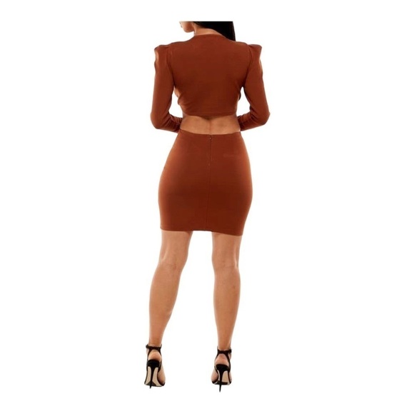 Socialite Cut Out Bodycon Dress Brown Size L - Picture 2 of 7